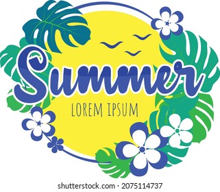 tropical foliage summer round banner poster design vector