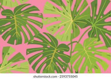 Tropical foliage vector illustration. Lush leaves, and exotic flowers, in a botanical design. Abstract elements perfect for prints, backgrounds, and decor.