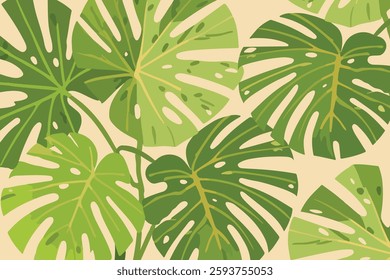 Tropical foliage vector illustration. Lush leaves in a vibrant botanical design. Abstract elements perfect for prints, backgrounds, and decor.