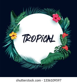 Tropical forest background with round paper