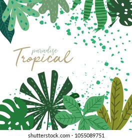 tropical forest background. Vector tropical summer print, exotic jungle plant and palm leaves illustration. botanical and grunge background for your design.