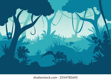 Tropical forest in Blue Gradient shades vector illustration