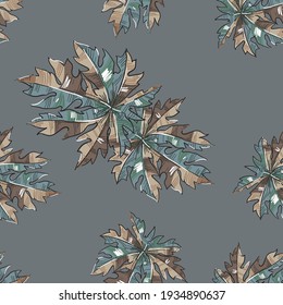 Tropical forest botanical background. Seamless vector texture leaves pattern of wild plants with in hand drawn. For fashion, fabric, textile, wallpaper, cover, web, wrapping