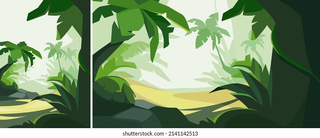 Tropical forest in daylight. Natural scenery in different formats.