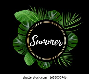 Tropical forest. Jungle background flower and palm. Vector floral illustration.