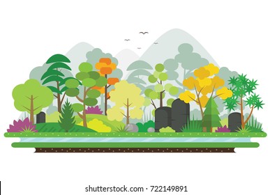Tropical Forest Landscape In Flat Style Design Illustration