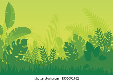 Tropical Forest Landscape with light green color flat vector design