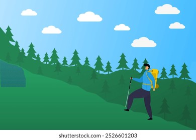 tropical forest mountain climber flat design illustration