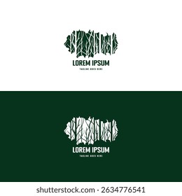 Tropical Forest Silhouette with Trees Branch and Bush Illustration Logo Design Vector