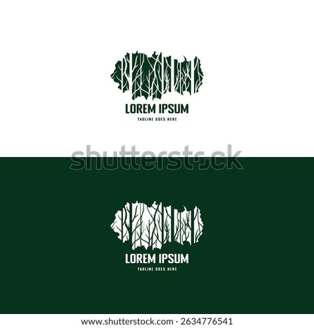 Tropical Forest Silhouette with Trees Branch and Bush Illustration Logo Design Vector