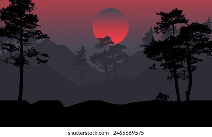 tropical forest sunset vector illustration