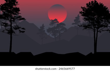 tropical forest sunset vector illustration