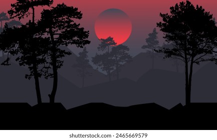 tropical forest sunset vector illustration