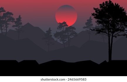 tropical forest sunset vector illustration