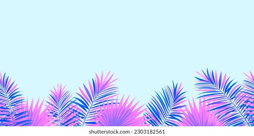 Tropical forest vector illustration. Colorful exotic tropic seamless pattern. beautiful colored leaves, plants. Summer, spring, travelling, vacation design. Magical forest wallpaper.