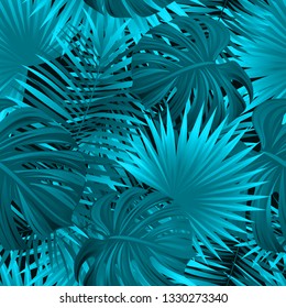 tropical forest vector illustration. exotic tropic seamless pattern. beautiful leaves, plants. Summer, travelling, vacation design. Magical forest wallpaper