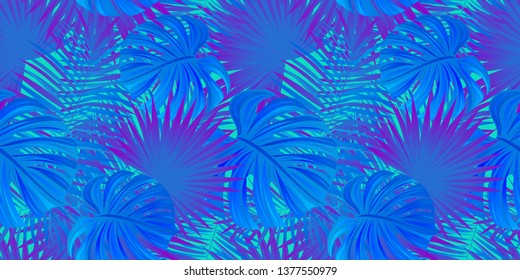 tropical forest vector illustration. exotic tropic seamless pattern. beautiful leaves, plants. Summer, traveling, vacation design. fairy forest wallpaper