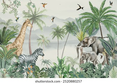 Papel de Parede Floresta Tropical, Não tecido Trópico ou revestimentos de parede texturizados, Cartazes de parede Tiger.