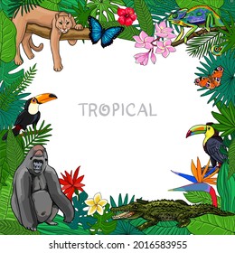 tropical frame with animals vector image