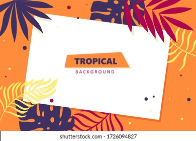 Tropical frame background. Bright vector illustration in cartoon abstract style. Copy space.