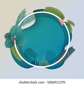 Diseño de marco tropical para la impresión de invitación de verano. Marco exótico. ilustración vectorial.