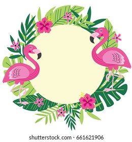 tropical frame with flamingo - vector illustration, eps