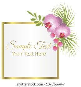 Tropical frame floral summer leaf aloha design. Wedding invitation card design exotic flowers leaves. Green palm jungle exotic vector illustration. Background plant nature hawaii backdrop decoration.