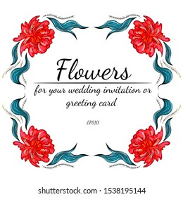 Tropical frame hand drawn. Jungle foliage illustration. Floral border. Hand drawing. Vector, isolated. Natural spring wedding card. Summer tropical leaf. Botanical frame. Line drawing.