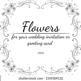 Tropical frame hand drawn. Jungle foliage illustration. Floral border. Hand drawing. Vector, isolated. Natural spring wedding card. Summer tropical leaf. Botanical frame. Line drawing