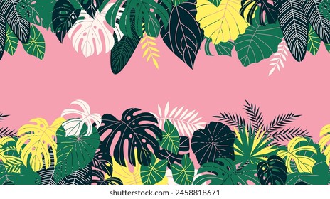 Tropical frame illustration featuring a lush array of colorful and exotic leaves. Nature's beauty design.