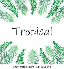 Tropical frame layout of green leaves background.