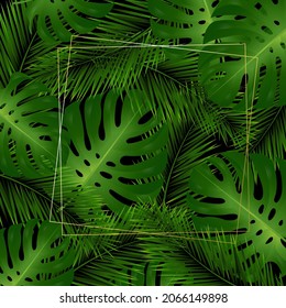Tropical Frame With Tropical Leaves With Gradient Mesh, Vector Illustration