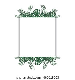 Tropical frame with monstera and palm leaves