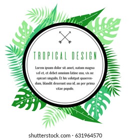 Tropical frame with palm leaves and arrows, floral design 