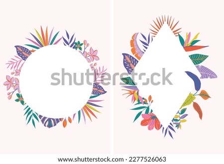 Tropical frame template illustration. Exotic summer botanical backdrop for invitations, cards, banners, posters.