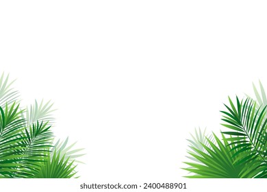 tropical frame vector. Green tropic card with rainforest plants and leaves. Amazon foliage promo banner. fresh idea for travel cover, advertising card