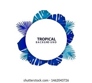 Tropical frames. Blue palm leaves foliage on white ackground