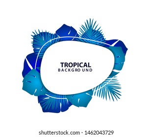 Tropical frames. Blue palm leaves foliage on white ackground