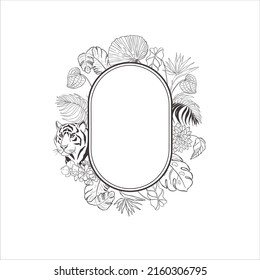 Tropical frames with flowers and leaves. Vector.