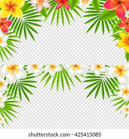 Bordes Frangipani Tropicales, aisladas en fondo transparente, con malla gradiente, ilustración vectorial