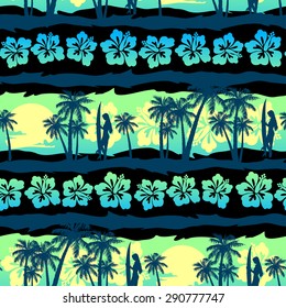Tropical frangipani with green sunrise seamless pattern.