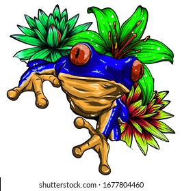 tropical Frog with flowers vector illustration image