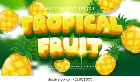 Fruto tropical efecto de texto editable 3d con tema de piña, adecuado para el tema de frutas tropicales.