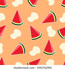 Tropical fruit background vector with watermelon,Summer seamless exotic fruit pattern