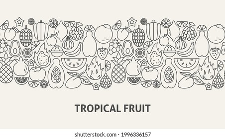 Tropical Fruit Banner Concept. Vector Illustration of Outline Design.