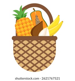 Tropical Fruit Basket Vector Illustration