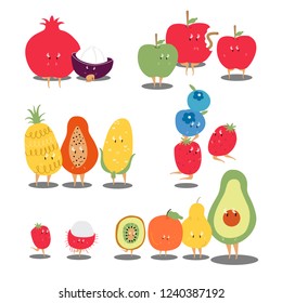 Tropical fruit cartoon characters vector set