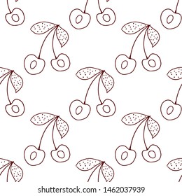 Tropical fruit cherry line pattern. Tropical fruits home textile design background. Elegance sketch style