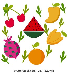 Tropische Frucht bunte Vektorgrafik-Set