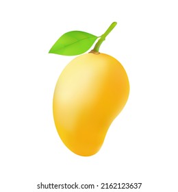 Tropical fruit ,Cute fresh mango with green leaf isolated on white background.Cartoon fruits icon , vector.illustration. 